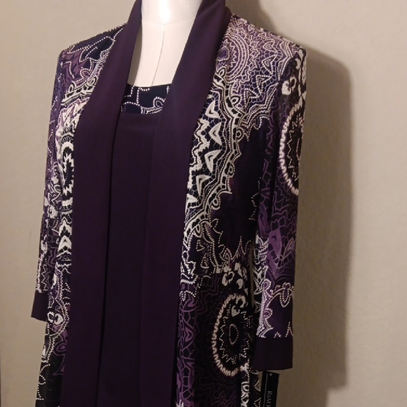 NWT! R&M Richards 2 Piece Printed Jacket And Dress Set Petite - Eggplant - Picture 7 of 13